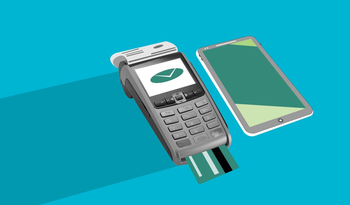 Datáfono y celular para pago digital